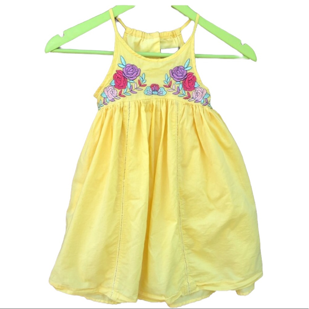 Cynthia Rowley 5 Girls Dress Yellow Embroidered Floral Sundress 100% Cotton